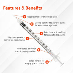 Pack of 10 - EasyTouch U-100 Syringe with Needle, 31G 0.5cc 5/16-Inch (8mm)