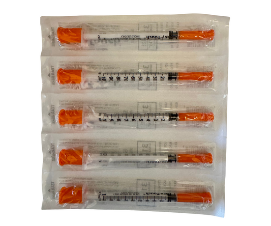 Pack of 10 - EasyTouch U-100 Syringe with Needle, 31G 0.5cc 5/16-Inch, Individually Wrapped